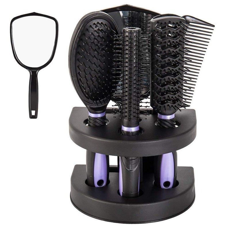 Healthcom 5 Pcs Hair Combs Set Professional Salon Hair Cutting Brushes Sets Salon Hairdressing Styling Tool Mirror And Holder Stand Set Dressing Comb Kits for Women and Men,Purple - Image 3
